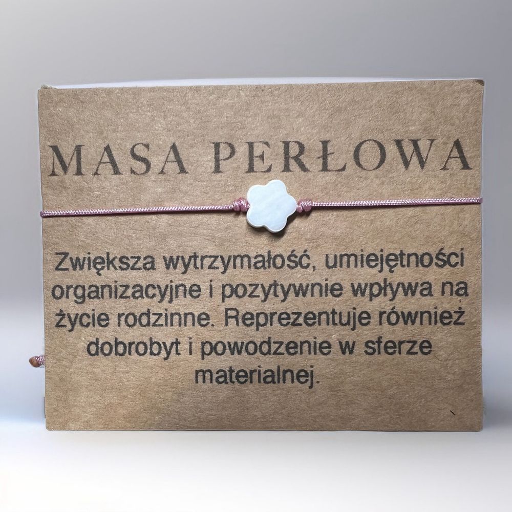 Bransoletka sznurek Różowy Kwiat Masa Perłowa