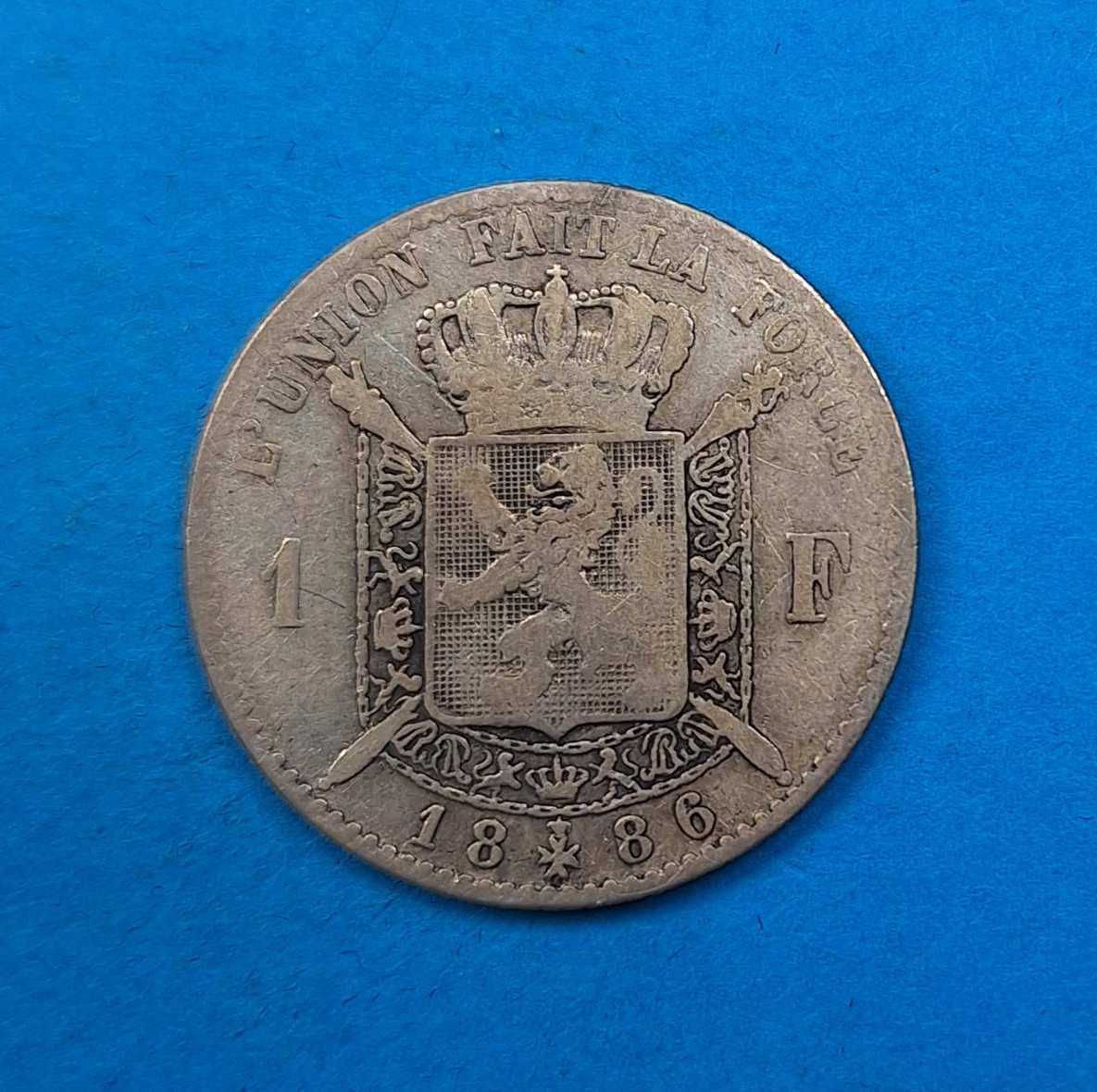 Belgia 1 frank rok 1886 FR, król Leopold II, srebro 0,835