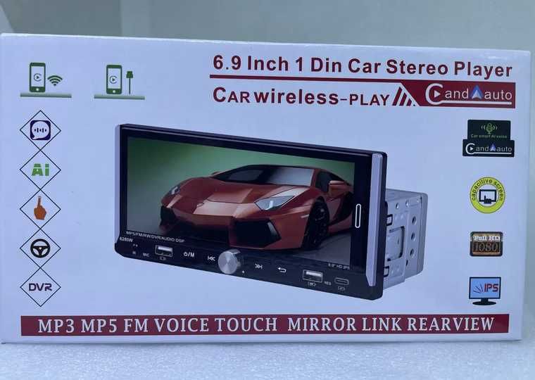 Автомагнітола із сенсорним екраном 6.9 1DIN 6280-W магнітола з Carplay
