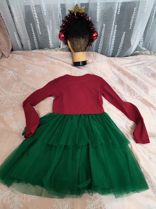 Strój sukienka świąteczna pomocnik Mikołaja choinka 2 części 134/140