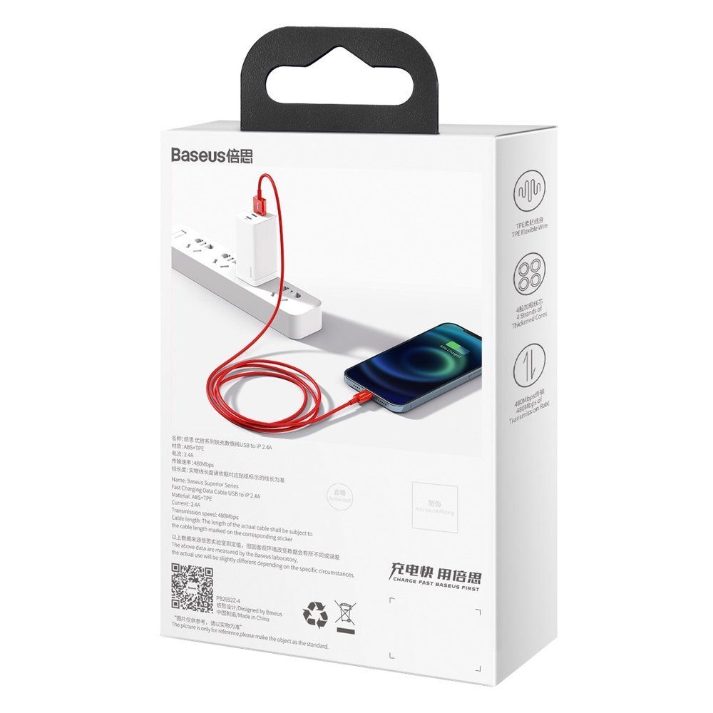superior kabel przewód do iphone usb - lightning 2.4a 1m czerwony