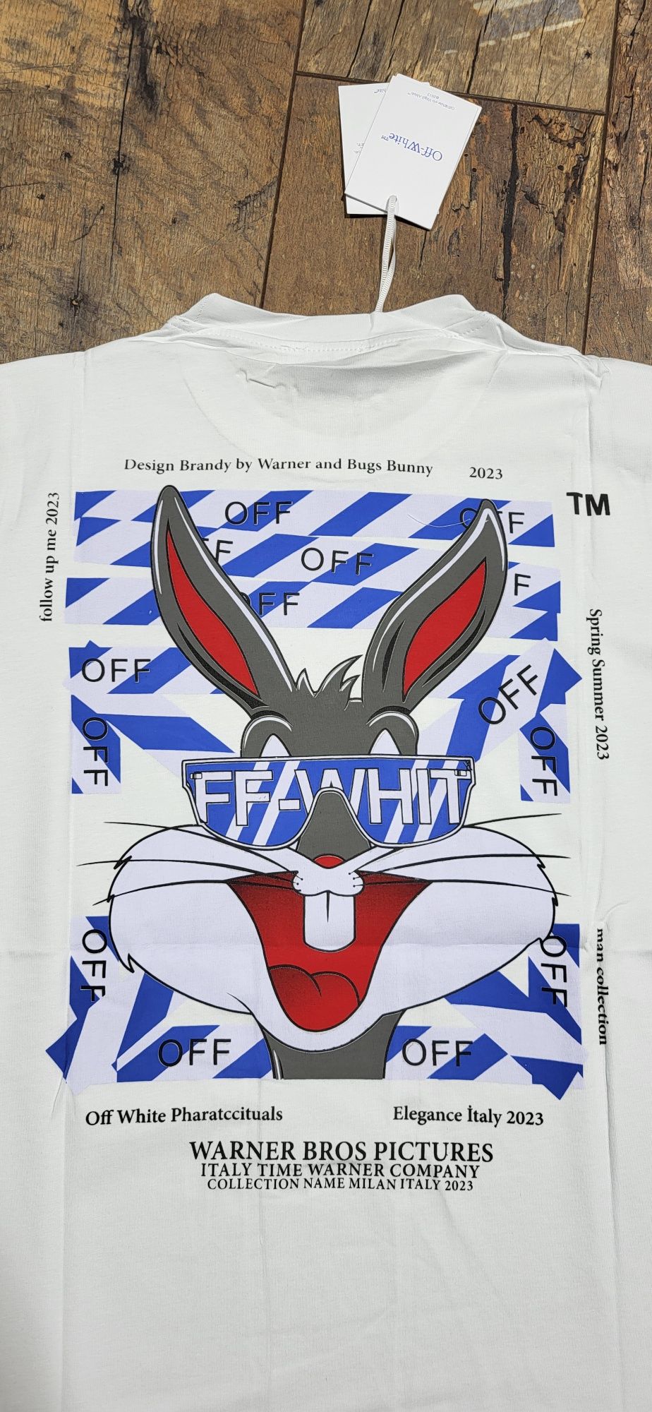 Off white biała koszulka męska t-shirt logo królik bugs S M