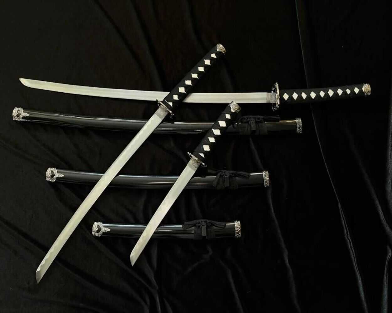 Czarny Zestaw Mieczy Katana Wakizashi Tanto Plus Stojak Hk1104