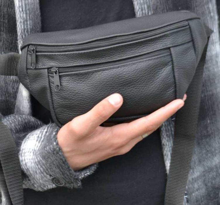 Шкіряна бананка, чоловіча сумка 3 відділення