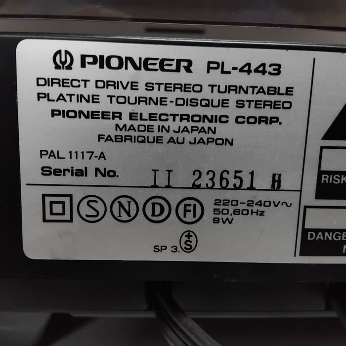 PIONEER gira-discos PL-443