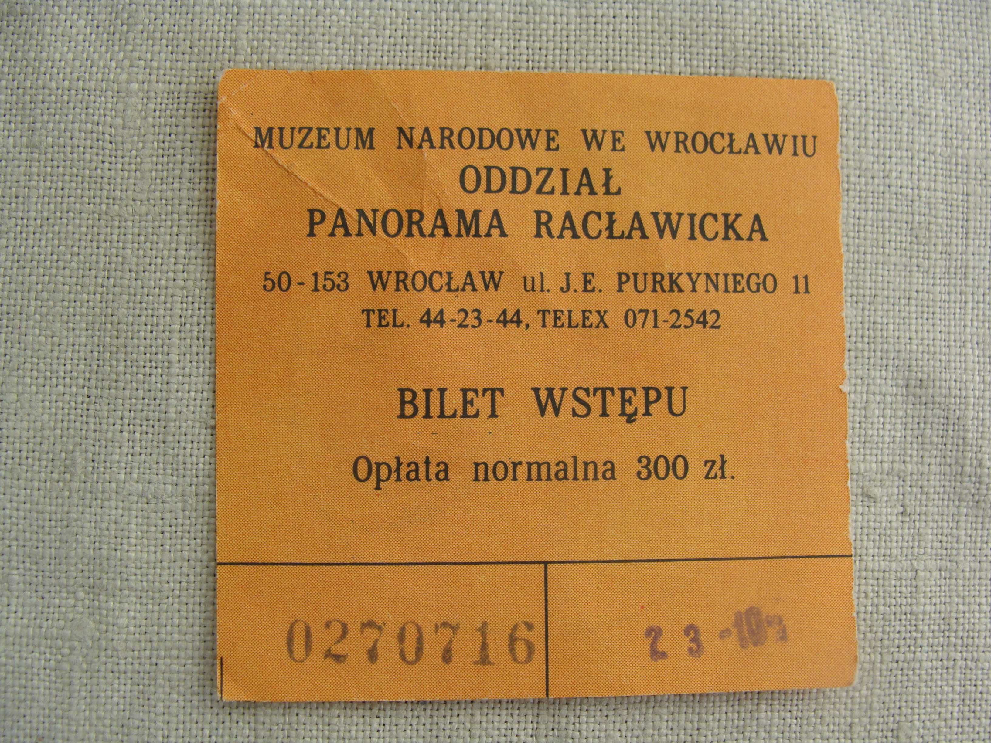 Bilet wstępu 1985 rok Panorama Racławicka