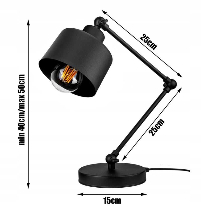 lampka biurkowa Glimex loft edison retro czarna do 60W
