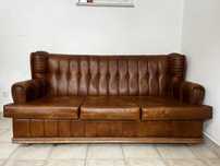 Sofá-cama estilo Chesterfield 3 lugares em pele genuína