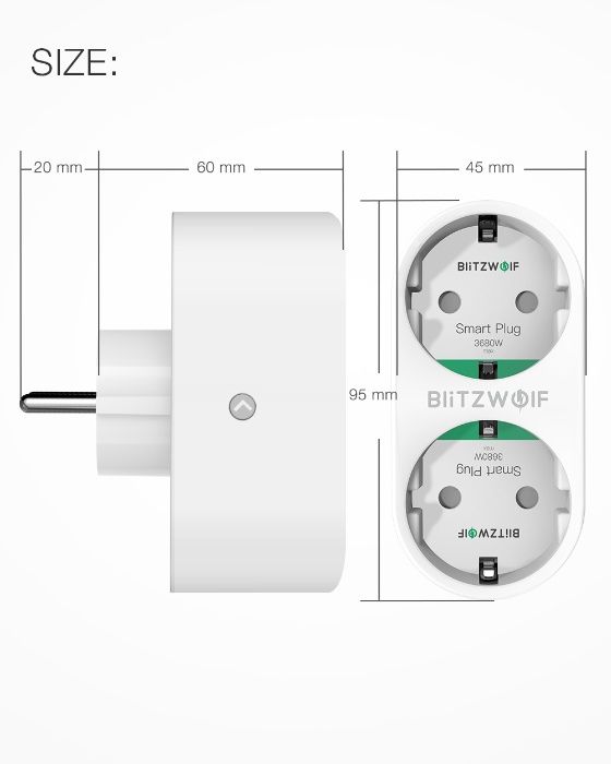 Tomada dupla inteligente blitzwolf bw-shp7 3680W com monitorização