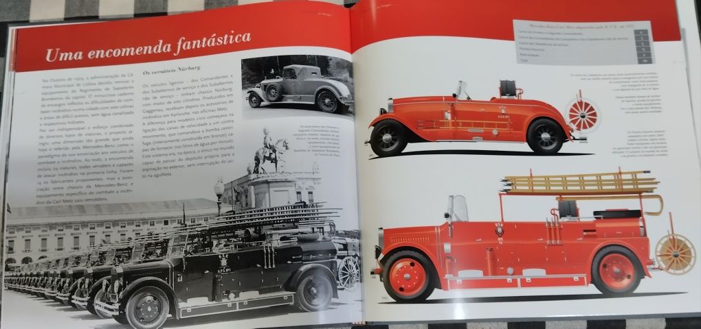 Livro com ilustrações e textos sobre a Mercedes Benz em Portugal