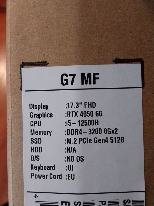 Laptop do gier Gigabyte G7 MF 512 + 1Tb Intel i5 12500h rtx 4050