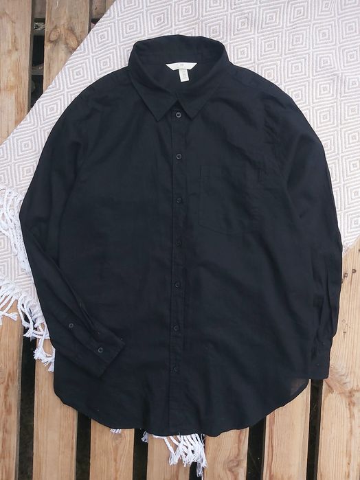 Жіноча, чорна, лляна сорочка від H&M. Стан нової. Розмір М