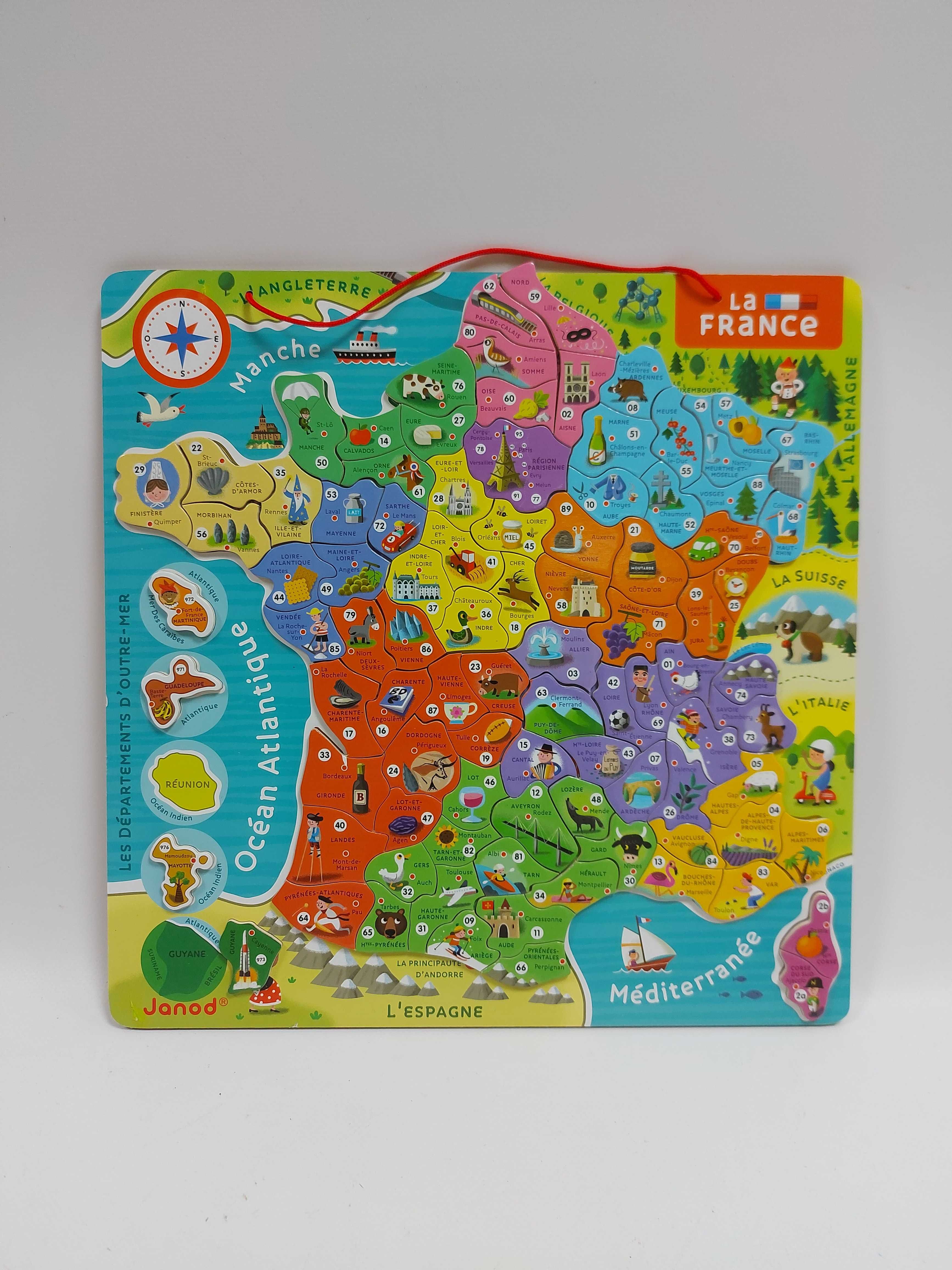 Puzzle magnetyczne Janod 93 elementów Mapa Francji J05480
