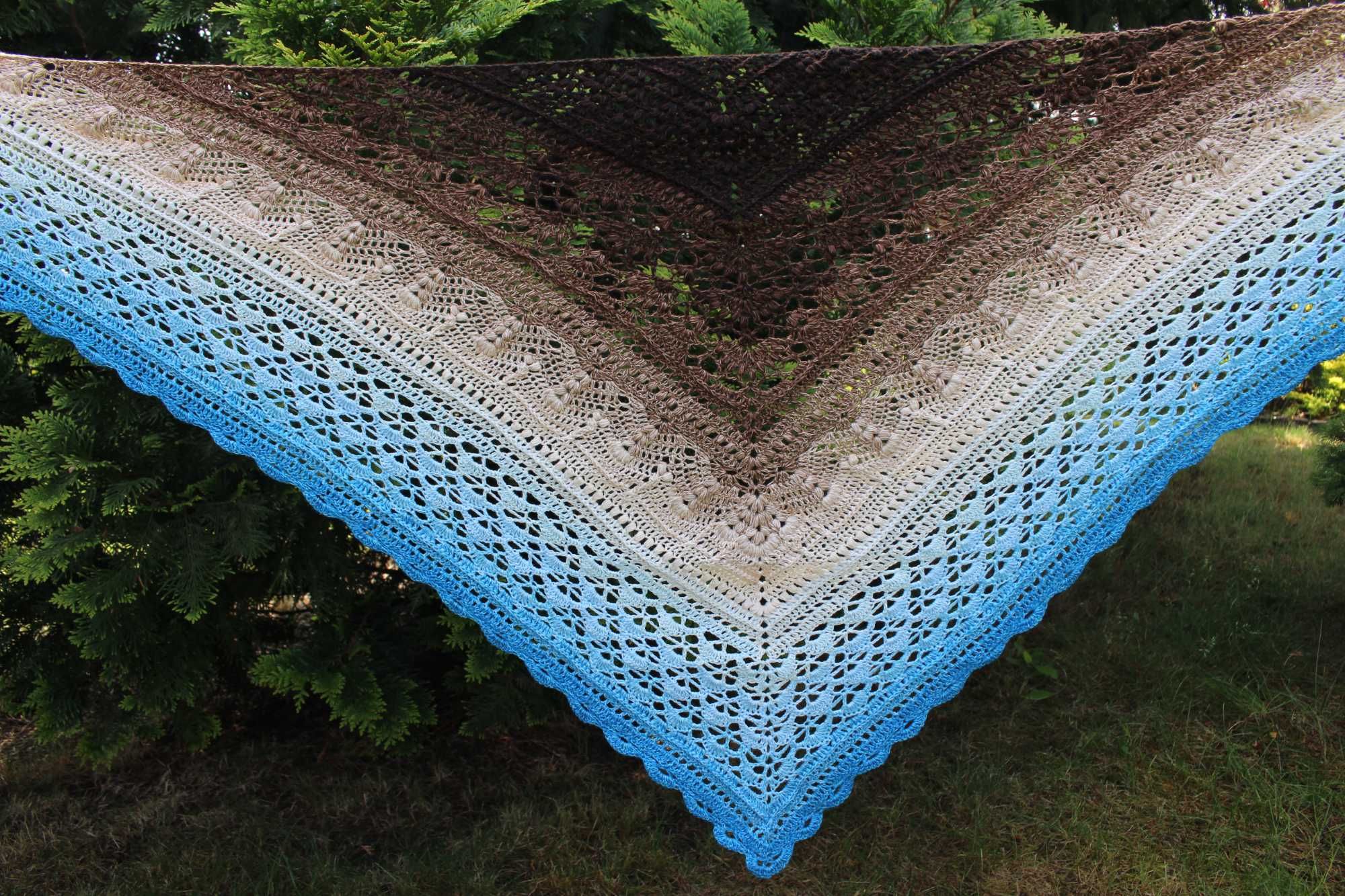 Chusta Ombre, ręcznie robiona na szydełku, szydełko, Handmade