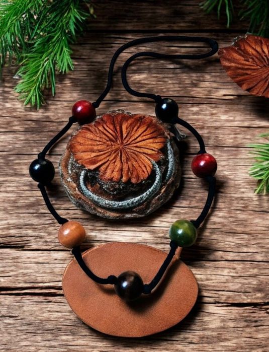 Naszyjnik Duże Korale Drewniane Na Sznurku Boho Hippie Góralskie Retro