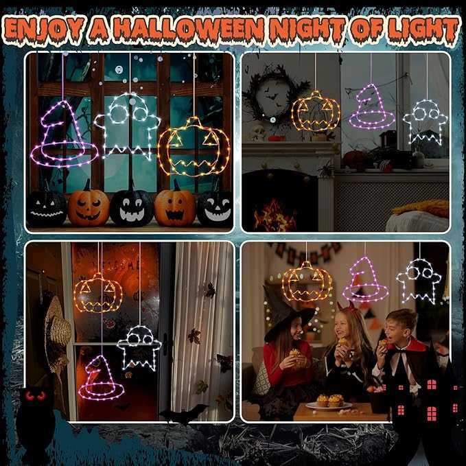 Lampki LED na okno Dekoracje Halloween okienne ozdoby świąteczne 3 szt