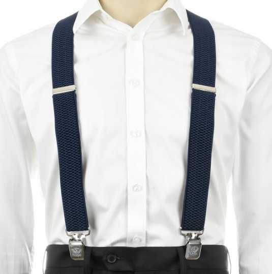 Подтяжки синие мужские широкие Paolo Udini в подарочной упаковке