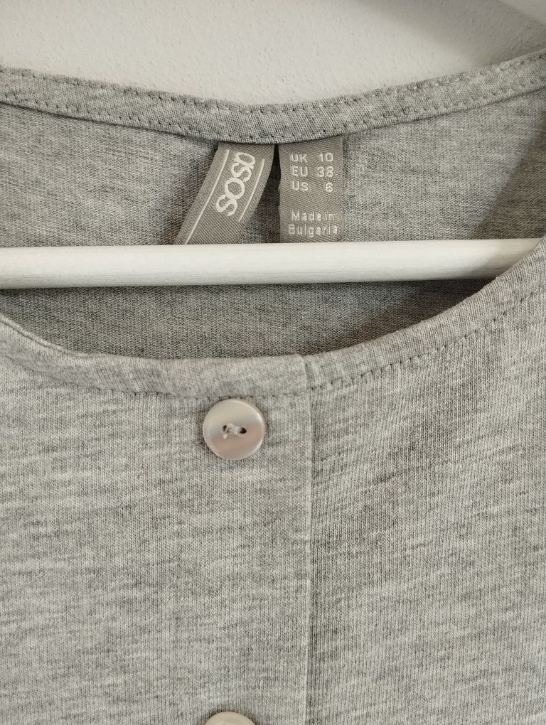 Letnia sukienka z listwą guzikową, szara, krótka r. S/M ASOS