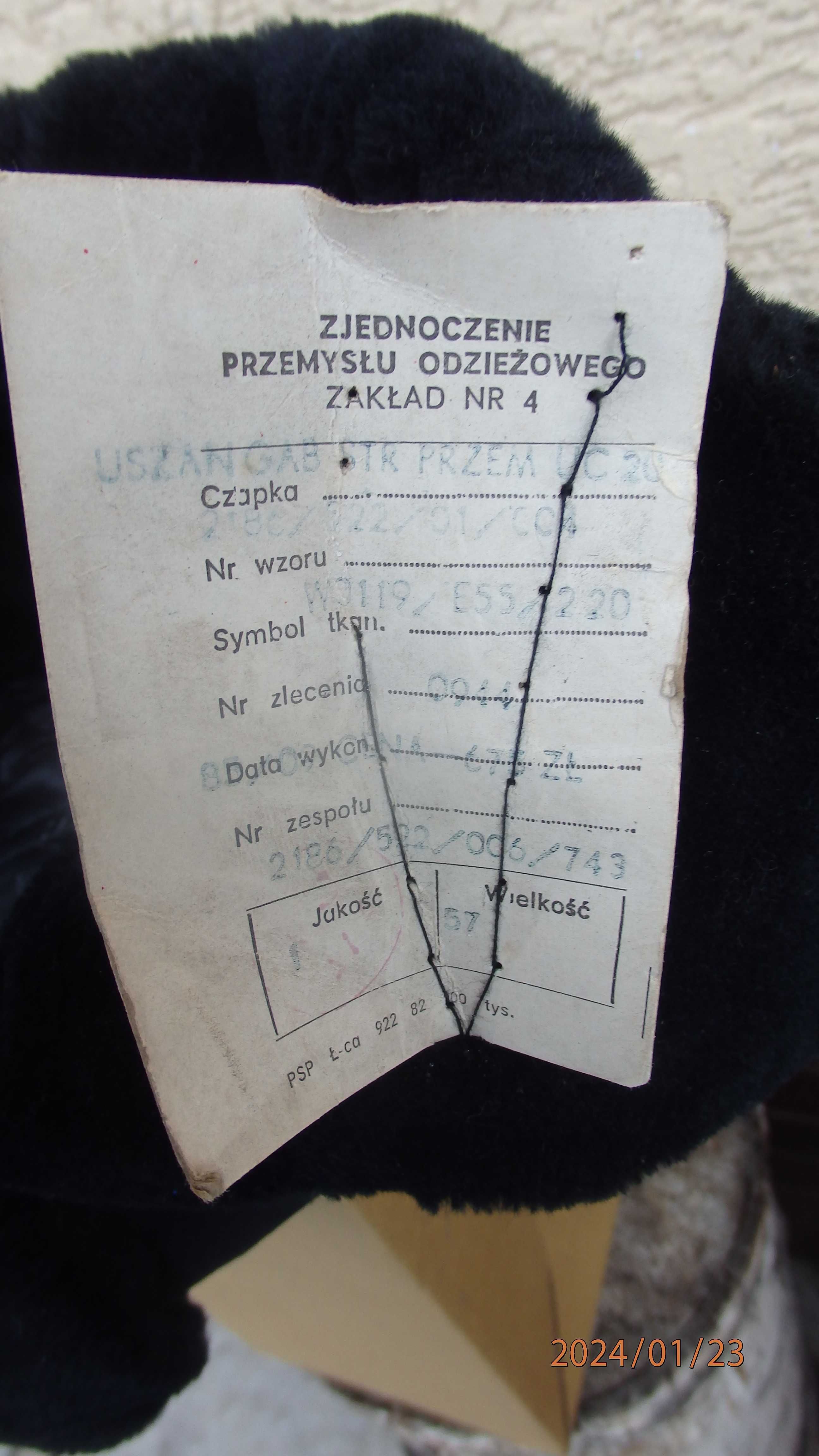 Czapka zimowa męska tzw. Uszanka rozmiar 57 (PRL).