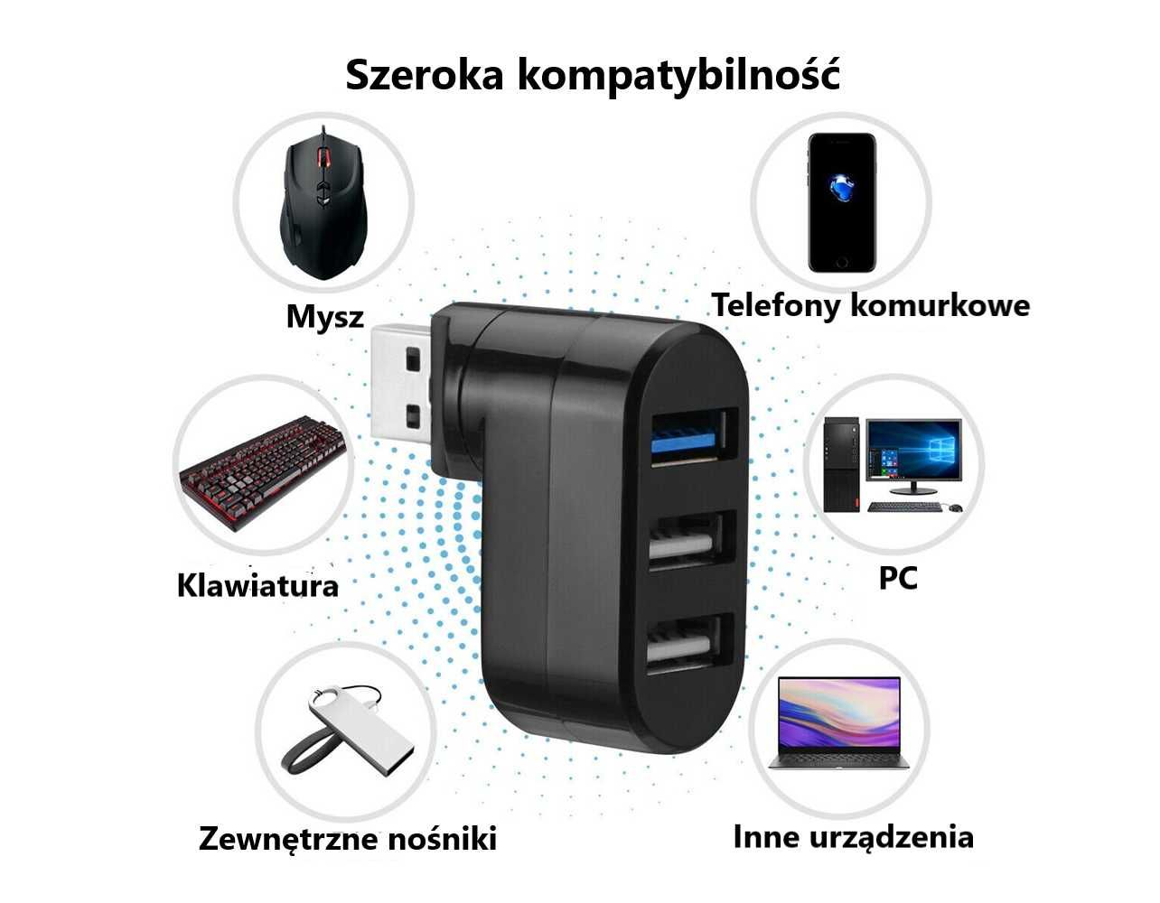 Mini HUB USB rozdzielacz 3xUSB 2.0 obrotowy
