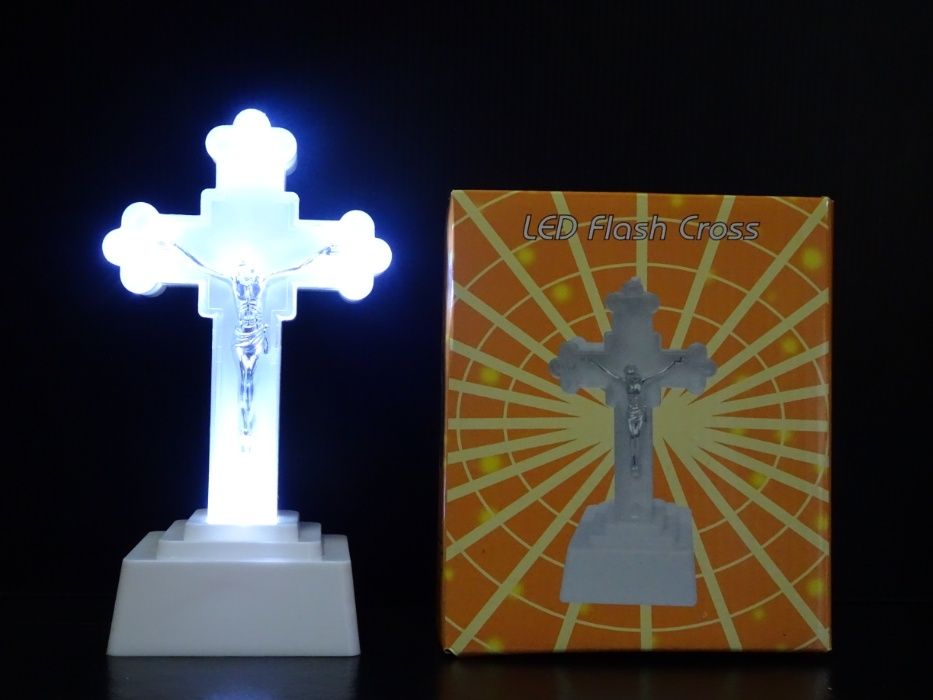 Krzyż 18cm Krzyżyk 18 cm Świecący Led - Wkład Znicz + Baterie - OKAZJA