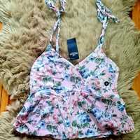 Hollister bluzka XS nowa na wiązane ramiączka krótka crop top różowa w