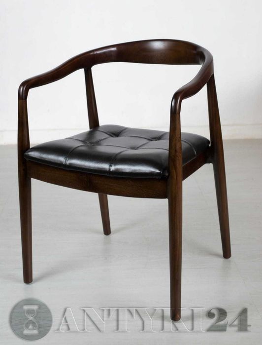 Kolonialny Fotel Tekowy Ze Skórzanym Siedziskiem