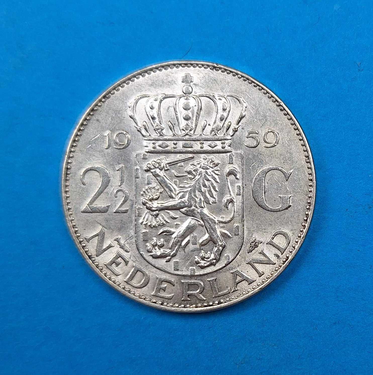 Holandia 2 1/2 guldena 1959, Królowa Juliana, bdb stan, srebro 0,720