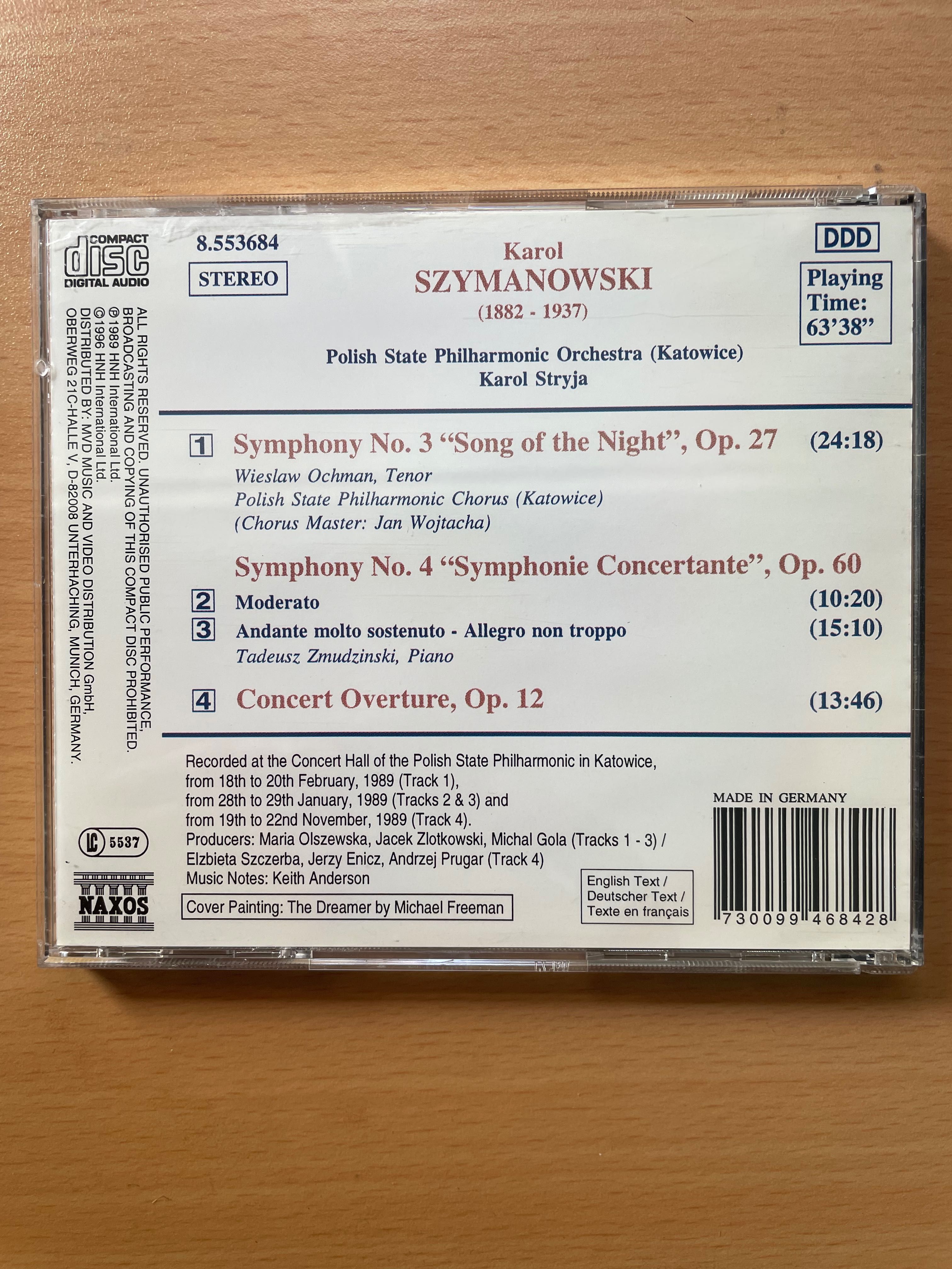 CD Karol Szymanowski: Symphony No. 3, Symphony No. 4, Concert Overture