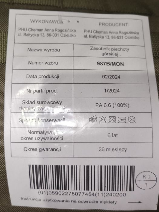 Zasobnik piechoty górskiej plecak 987B