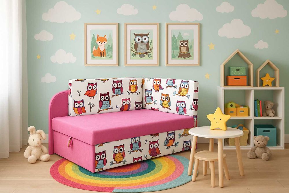 Narożnik dziecięcy rogówka kanapa kolorowe wzory autka szybka wysyłka