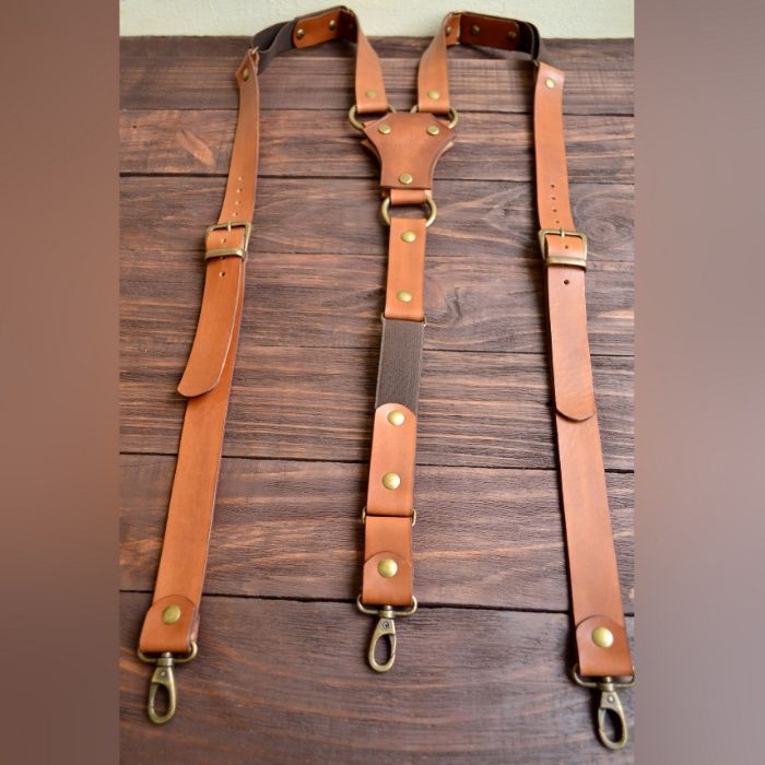 Кожаные подтяжки. Подтяжки из кожи. Мужские подтяжки. Ручная работа.