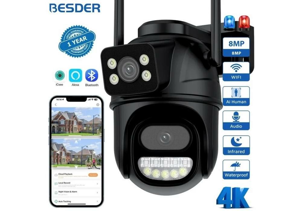 BESDER A33H-8МП уличная WiFi IP камера видеонаблюдения, ICSee