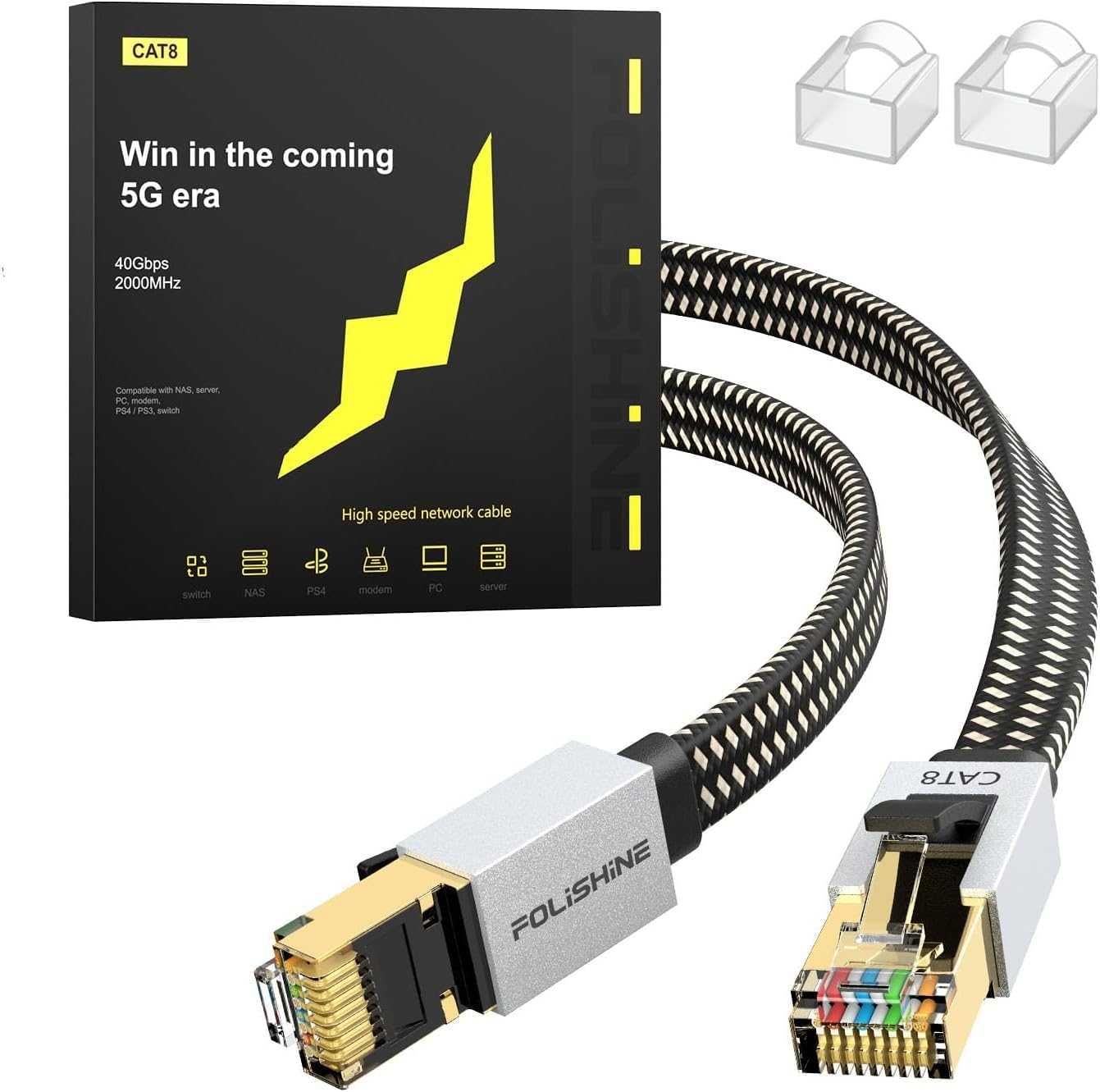 Kabel Ethernet ekranowany, Cat8 płaski 40 Gb/s 2000 MHz RJ45 (4m)