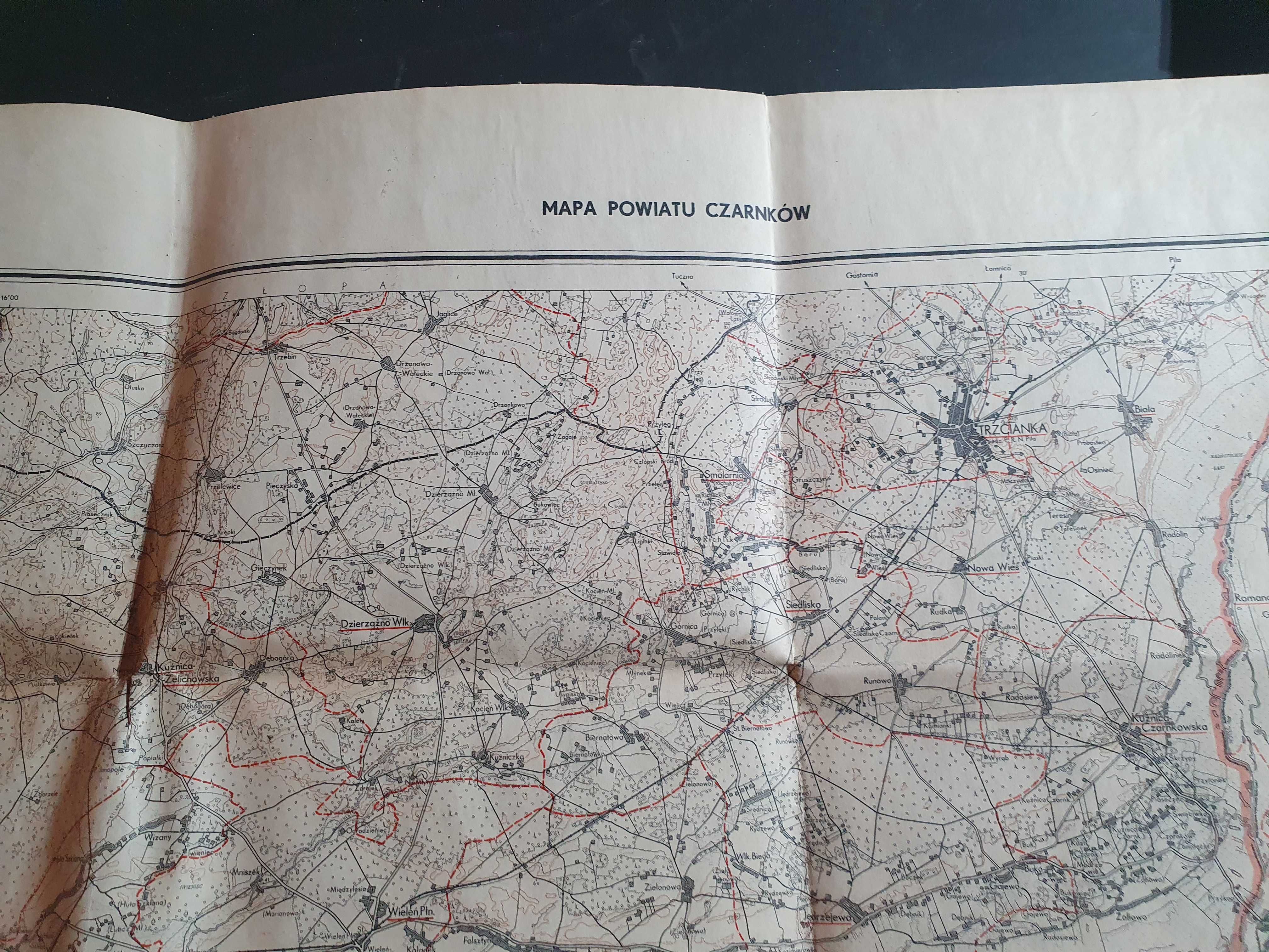 Mapy powiatowe 1960r na płótnie  Trzcianka Chodzież Czarnków 57 x 92