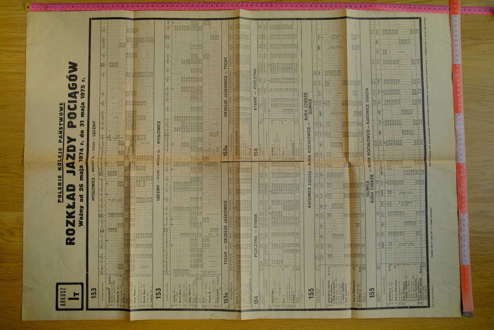 PKP - Rozkład Jazdy Pociągów - 1974r - Mysłowice - Tychy - Lędziny