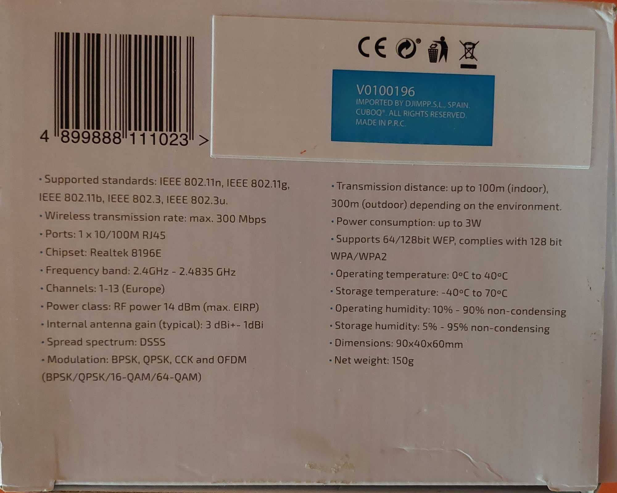 Repetidor e Amplificador Wifi Sinal CuboQ 300 Mbps (12.5 mb/s)