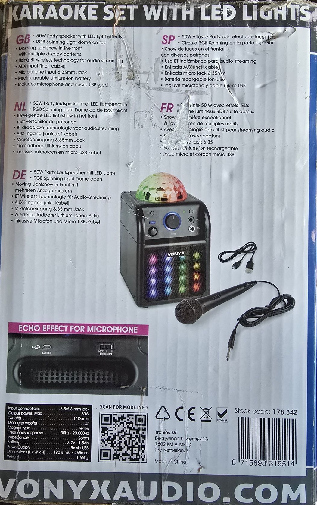 Zestaw KARAOKE Głośniki efekt LED BT USB mikrofon.