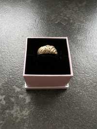 złoty pierścionek szeroki paski cyrkonie złoto próba 585 14 karatów
