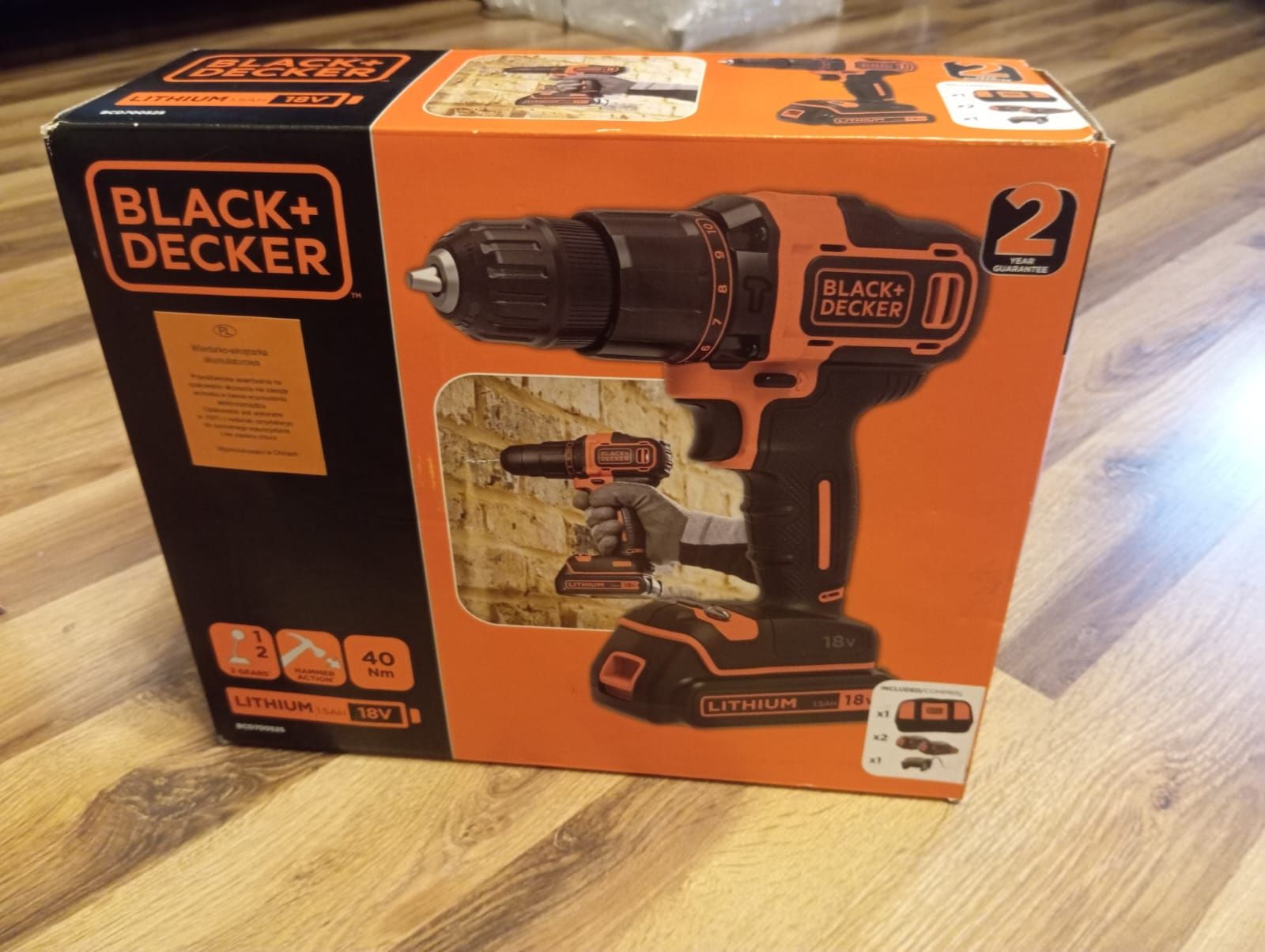 Wiertarko wkrętarka Black&Decker, nowa, udar, 40Nm, 2 akumulatory,gwar