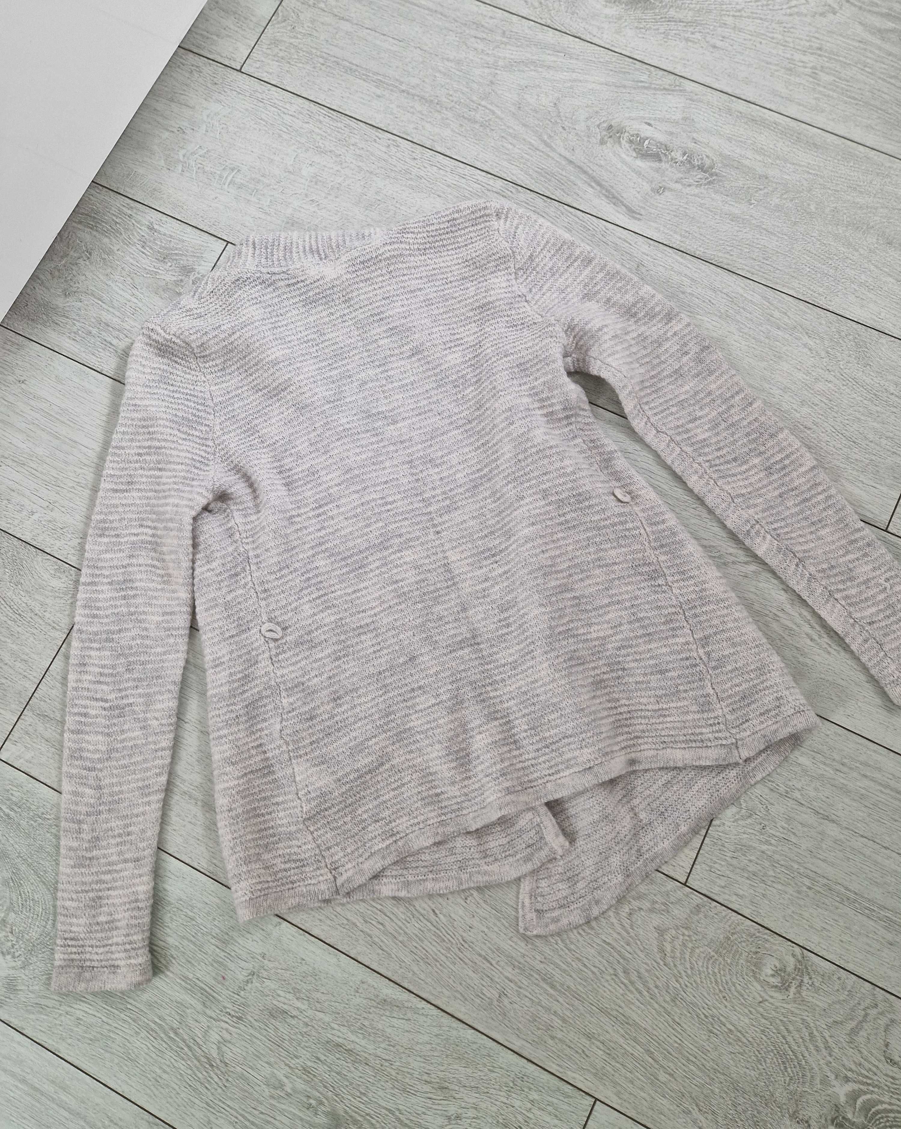 H&M szary kardigan sweter prążkowany 30% moher wełna M