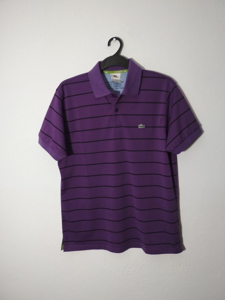 Lacoste t-shirt fioletowa koszulka polo L