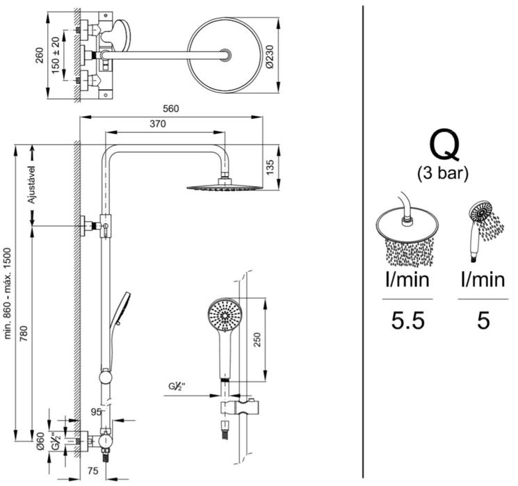 Duche Sanitana Bloom com torneira misturadora monocomando