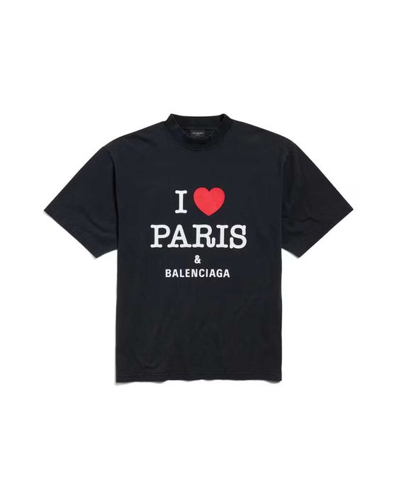 Balenciaga 'I Love Paris' Washed Black T-Shirt (XL)