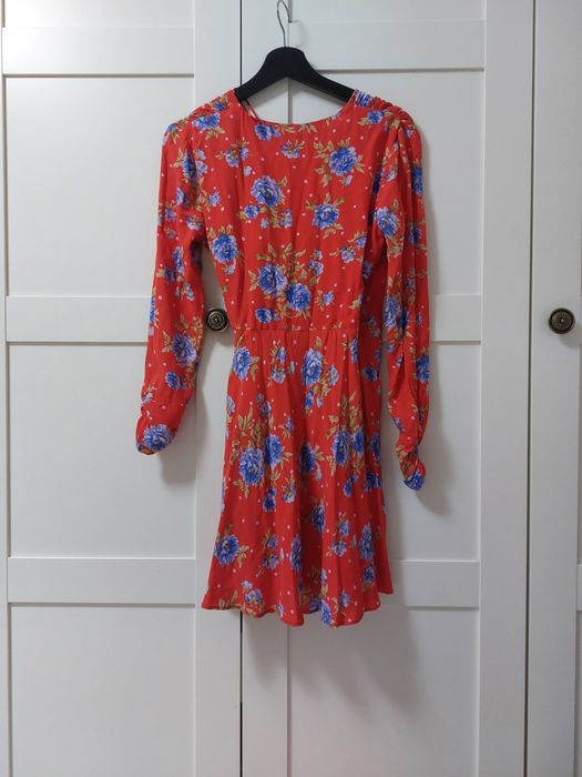 Sukienka w kwiaty wiązana dekolt V falbana boho Zara S 36