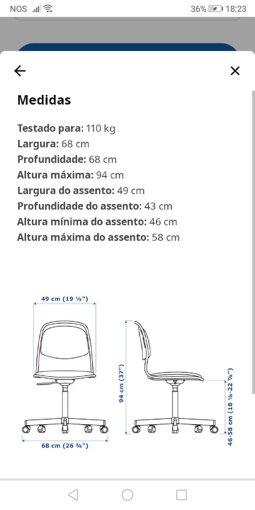 Cadeira escritório giratória ikea