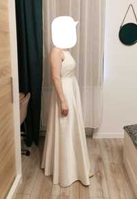 Długa suknia ślubna H&M 36 S śmietankowa wycięte plecy klasyczna