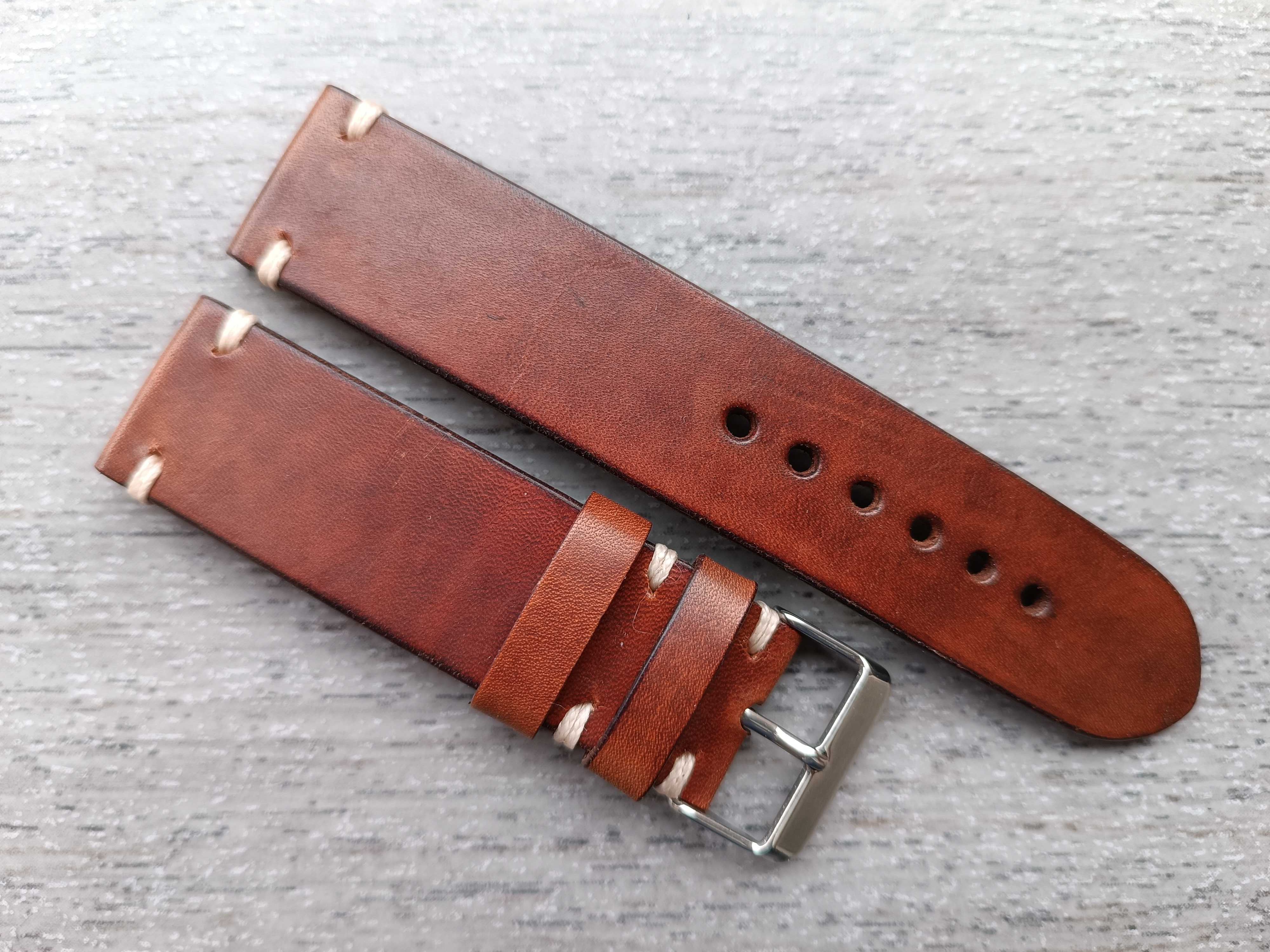 Gruby skórzany pasek zegarka 22 mm orzech laskowy