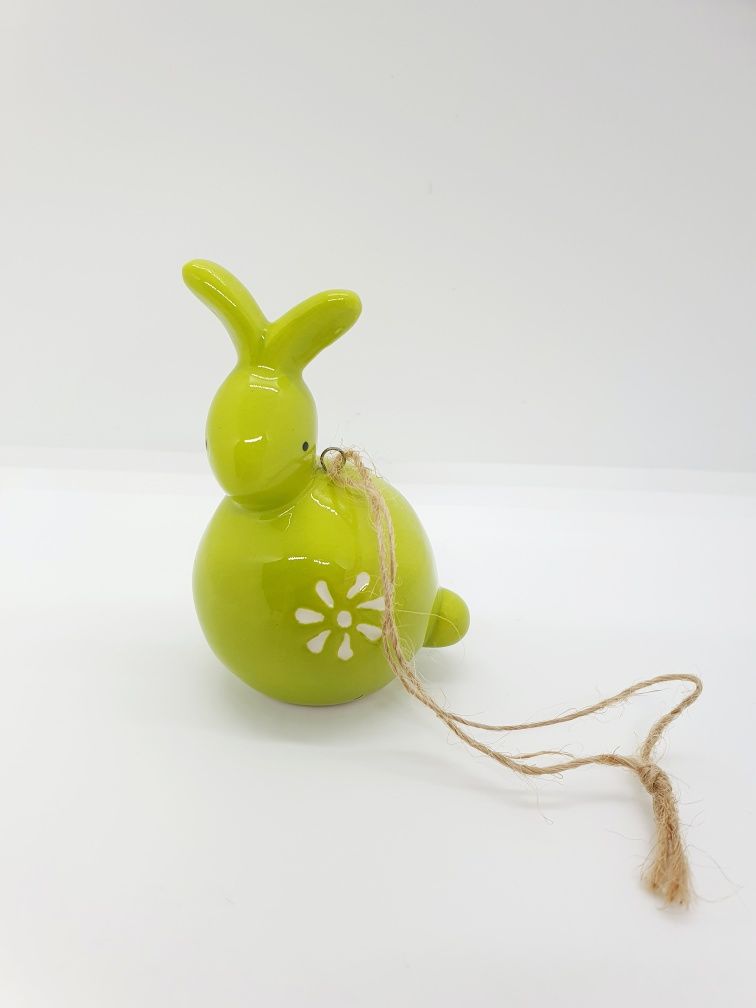 Zawieszka Wielkanocna ceramiczna zając królik zielona figurka ozdoba