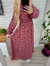 Reserved długa kwiecista sukienka Boho hippie maxi 38